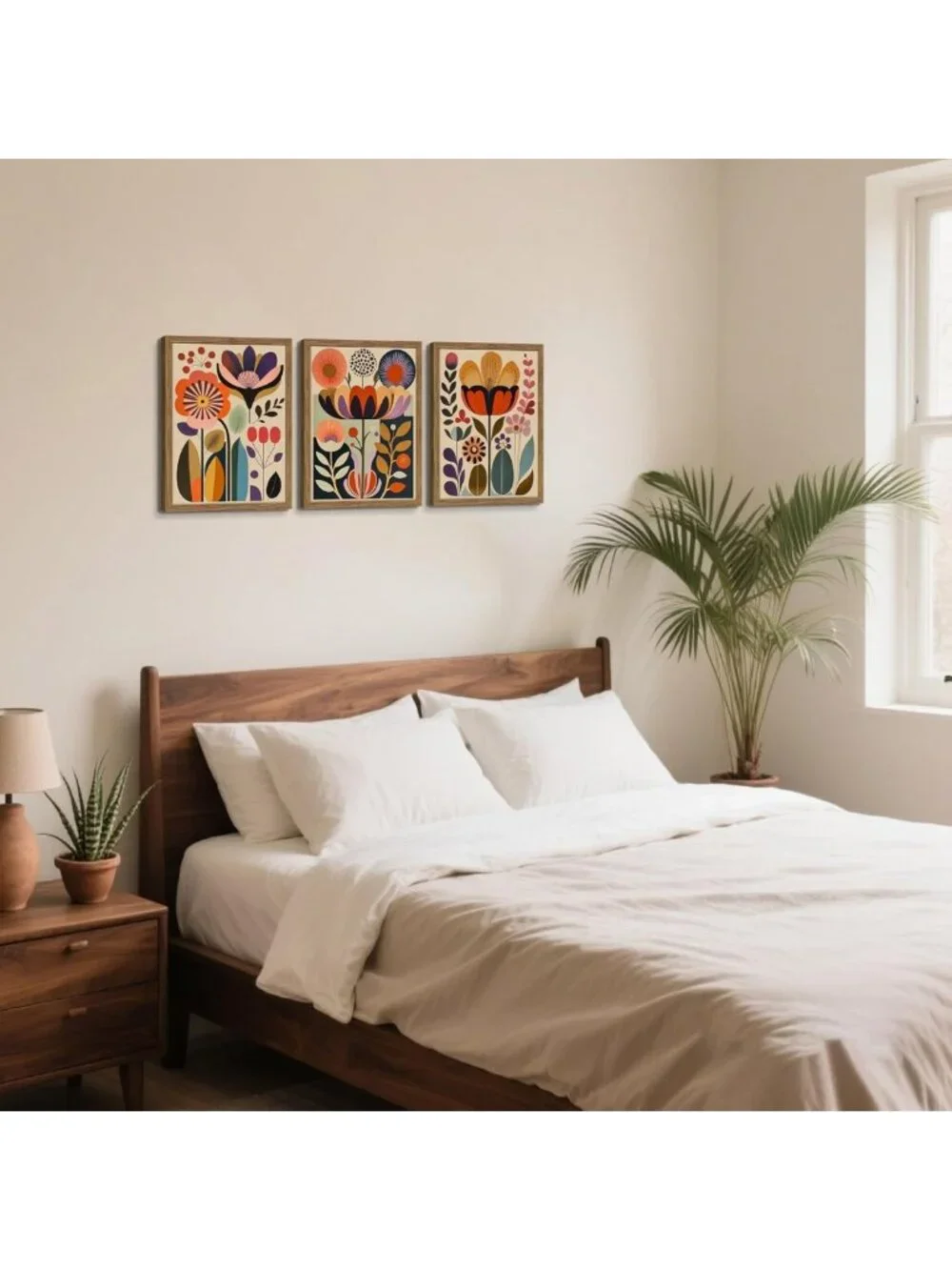 Colorful Floral Wall Art Set of 3 - Abstract Canvas Decor for Living Room